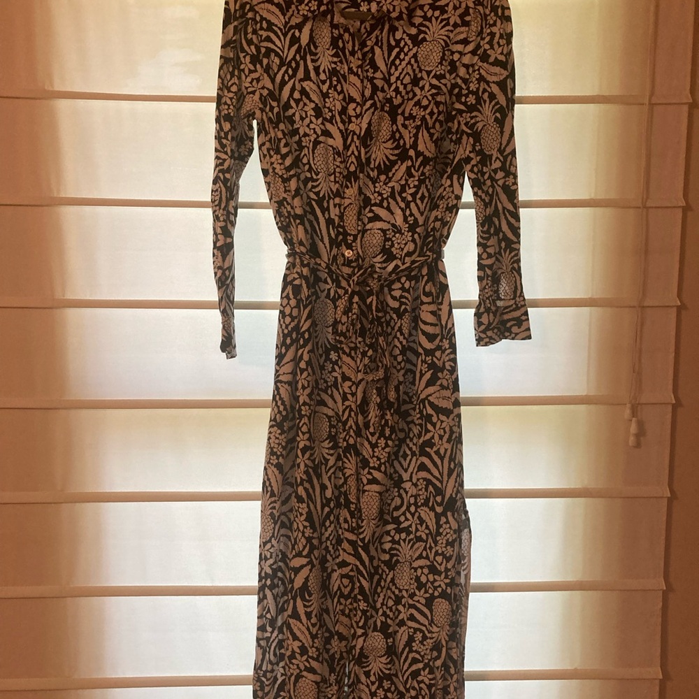 LOFT White and Black Maxi Linen Blend Shirtdress